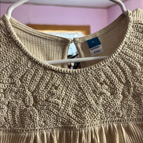 Old Navy Boho Neutral Crochet High Neck Tank Top Cream L - Picture 5 of 7